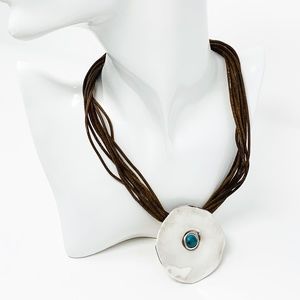 Large Sterling Silver Turquoise Pendant Necklace